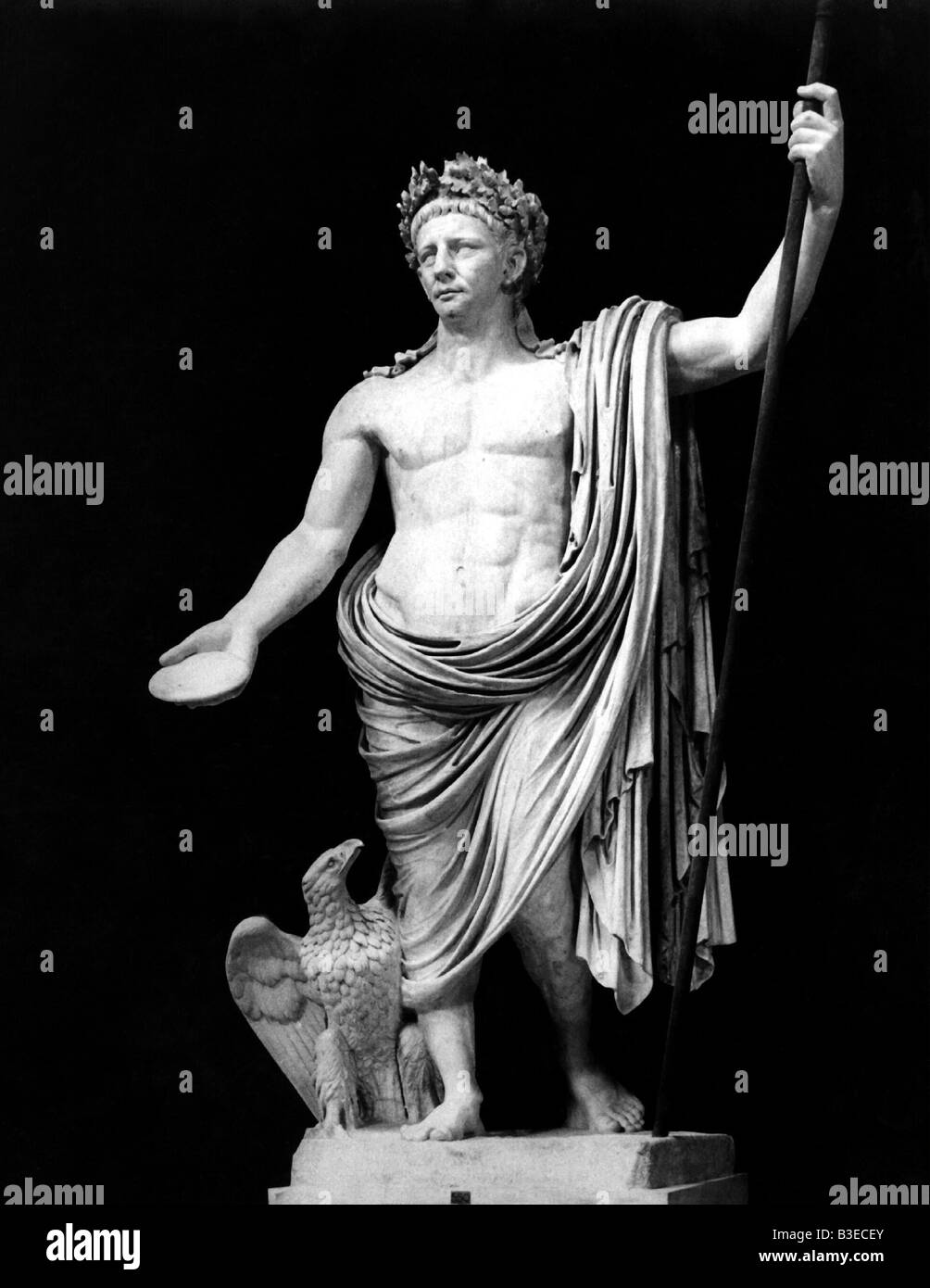 Claudius (Tiberius C. Cäsar Augustus Germanicus), 1.8.10 v. Chr. - 13.10.54 n. Chr., römischer Kaiser seit 25.1.41, volle Länge, als Jupiter, Kolossalstatue, Marmor, Museo Vaticano, Rom, Italien, Stockfoto