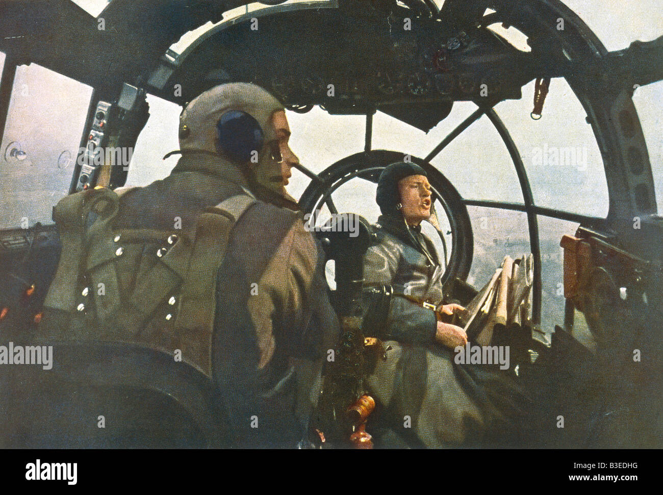 Während einer Mission Cockpit / 1940 Stockfoto