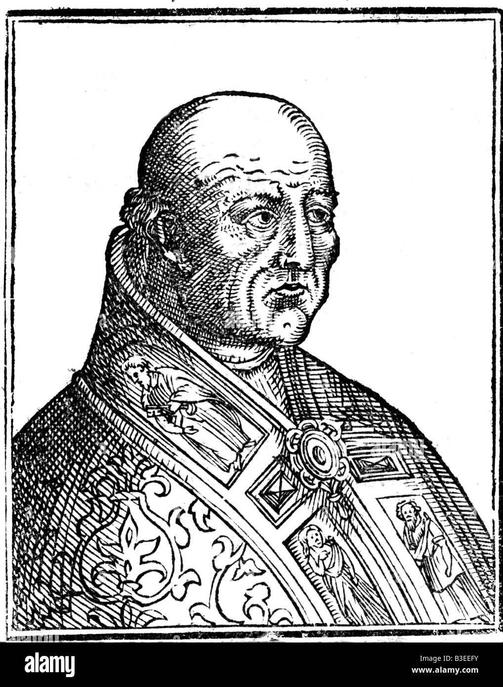 Calixtus III (Alonso de Borja), 1378 - 6,8.1458, Papst 8.4.1455 - 6.8.1458, Porträt, Holzschnitt, 16. Jahrhundert, Stockfoto