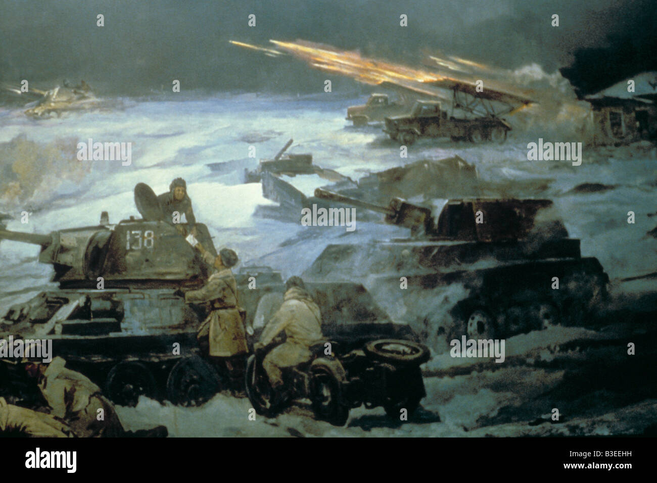 Russische Panzer / Propaganda Malerei / WWII Stockfoto