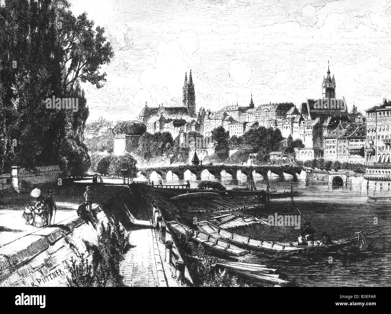 Geographie/Reisen, Schweiz, Basel, Stadtansichten/Stadtansichten, Gravur nach Zeichnung von R. Püttner, ca. 1875, Stockfoto