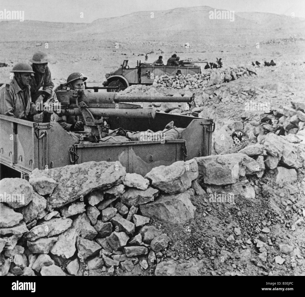 Britische Artillerie vor Tobruk 1941 Stockfoto