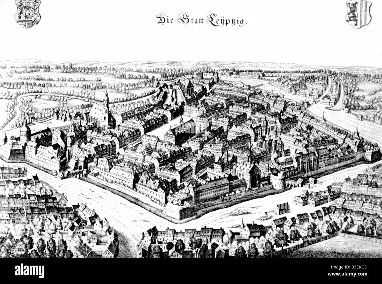 Geographie/Reisen, Deutschland, Leipzig, Stadtansichten/Stadtansichten, Pleißenburg, Gravur von Franz Hogenberg, ca. um 1650, Stockfoto
