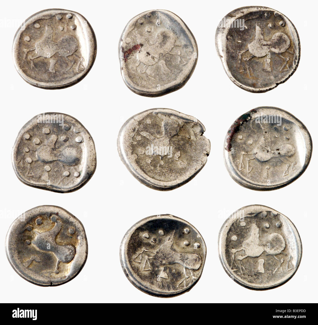 Geld, Münzen, alte Welt, Kelten, keltische Silbermünzen der Cotini, 3. - 1.  Jahrhundert v. Chr., La Tene, Münze Stockfotografie - Alamy