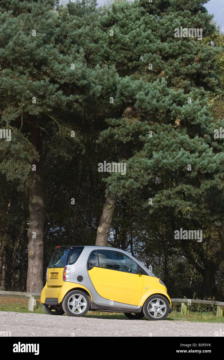 Gelbe Smart Auto im Lande Auto Park, England, UK Stockfoto