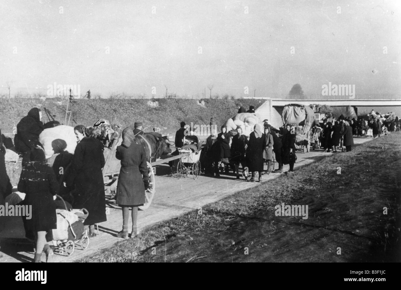 Deutsche Flüchtlinge westlich von Breslau, 1945. Stockfoto
