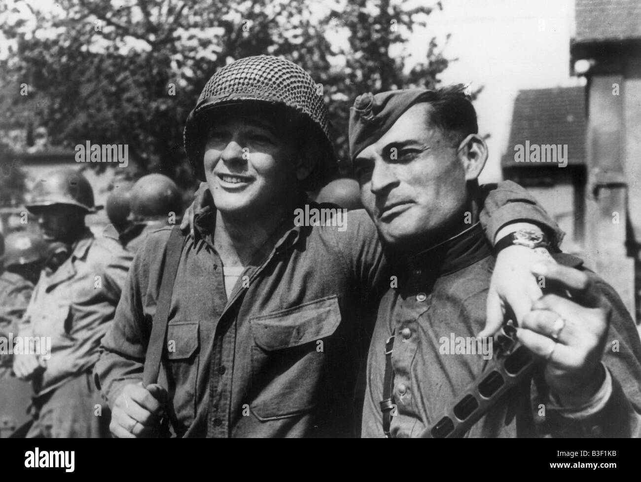 Rote Armee sold.and US verkauft. Torgau 1945 Stockfoto