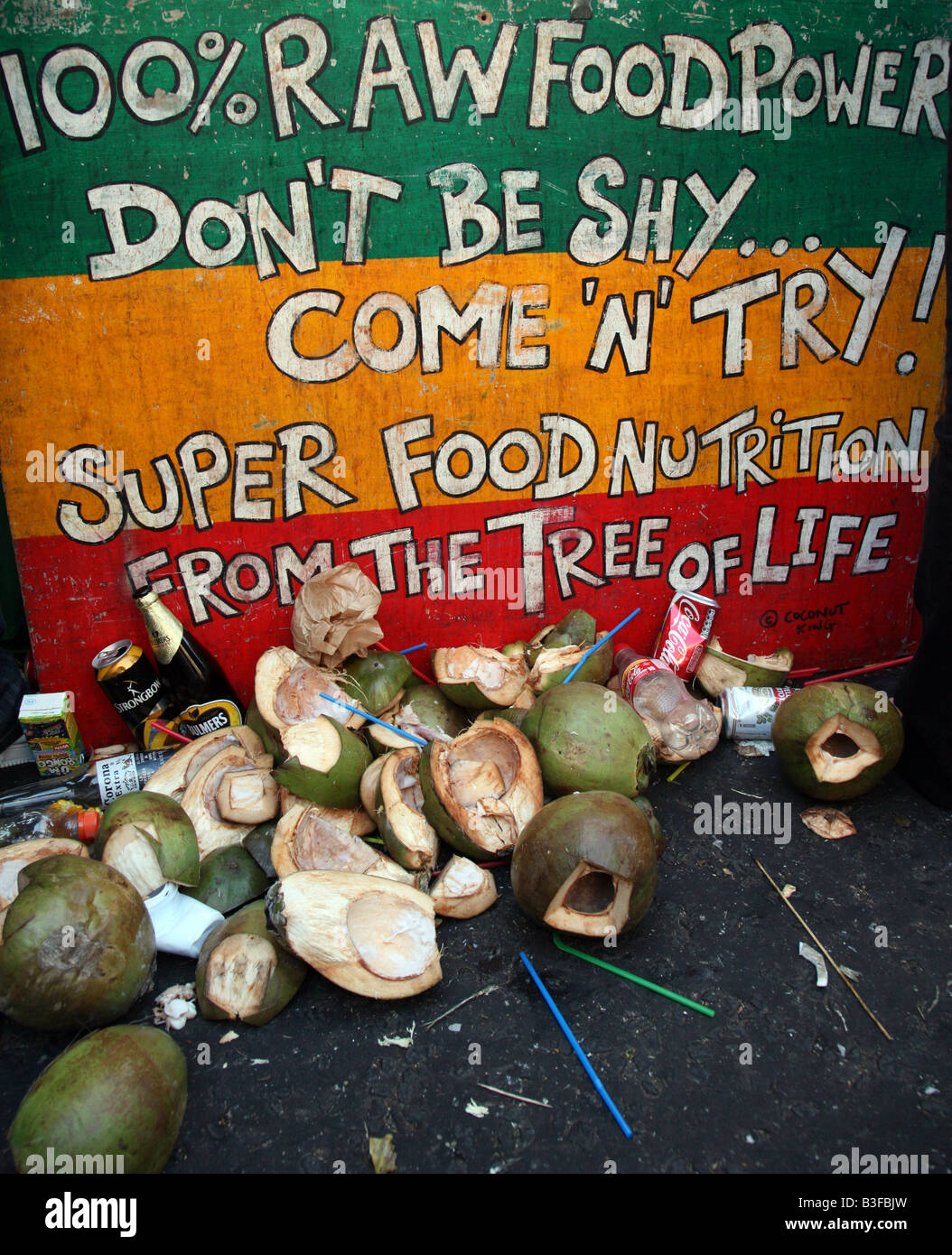 Kokos-Stall auf der Golborne Road, London, während der Notting Hill Karneval 2008 Stockfoto