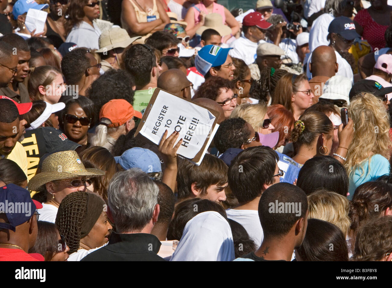 Registrierung der Wähler bei Barack Obama Rallye Stockfoto