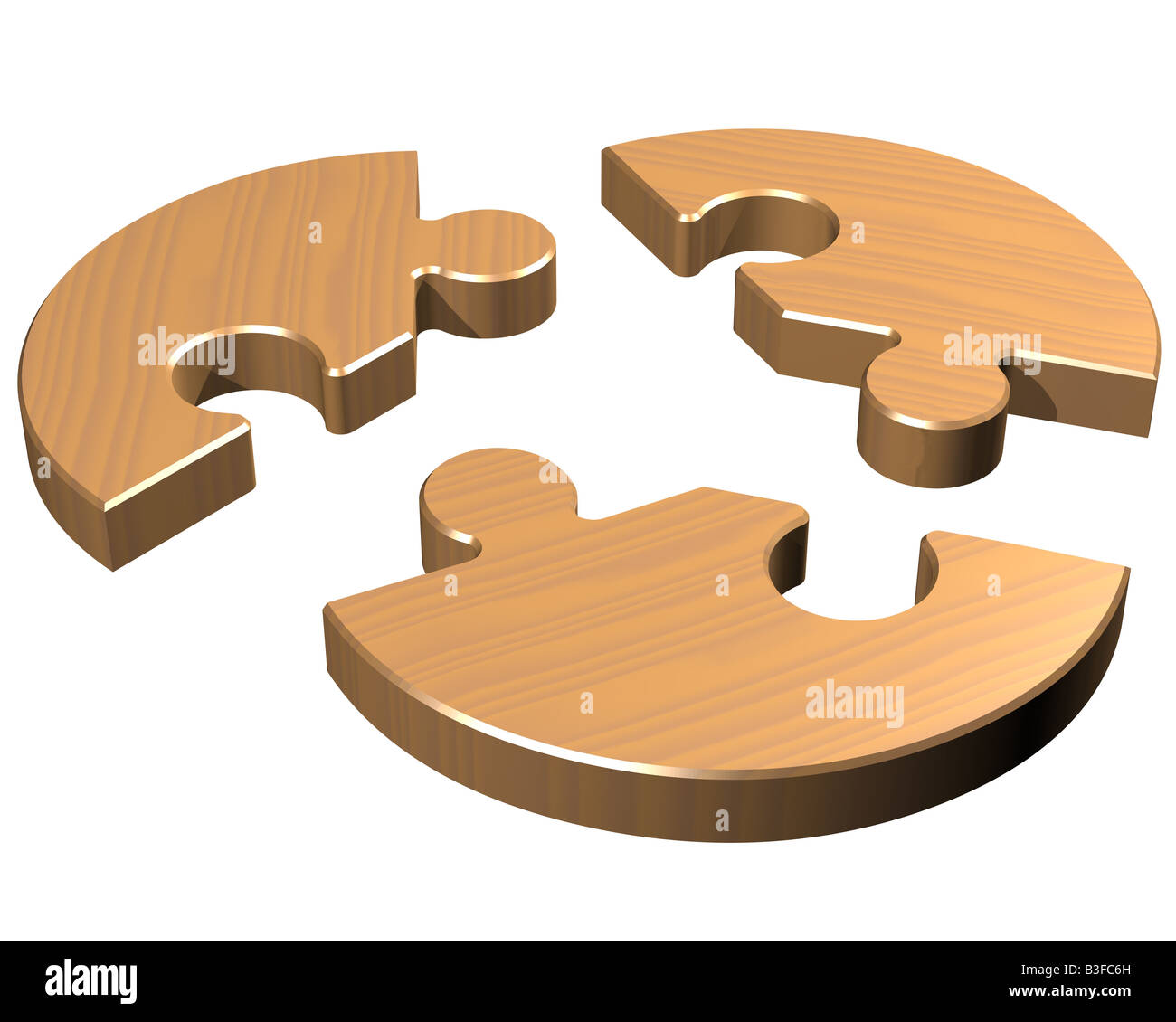 Isolierte Abbildung eines runden Puzzles mit drei Stücken Stockfoto