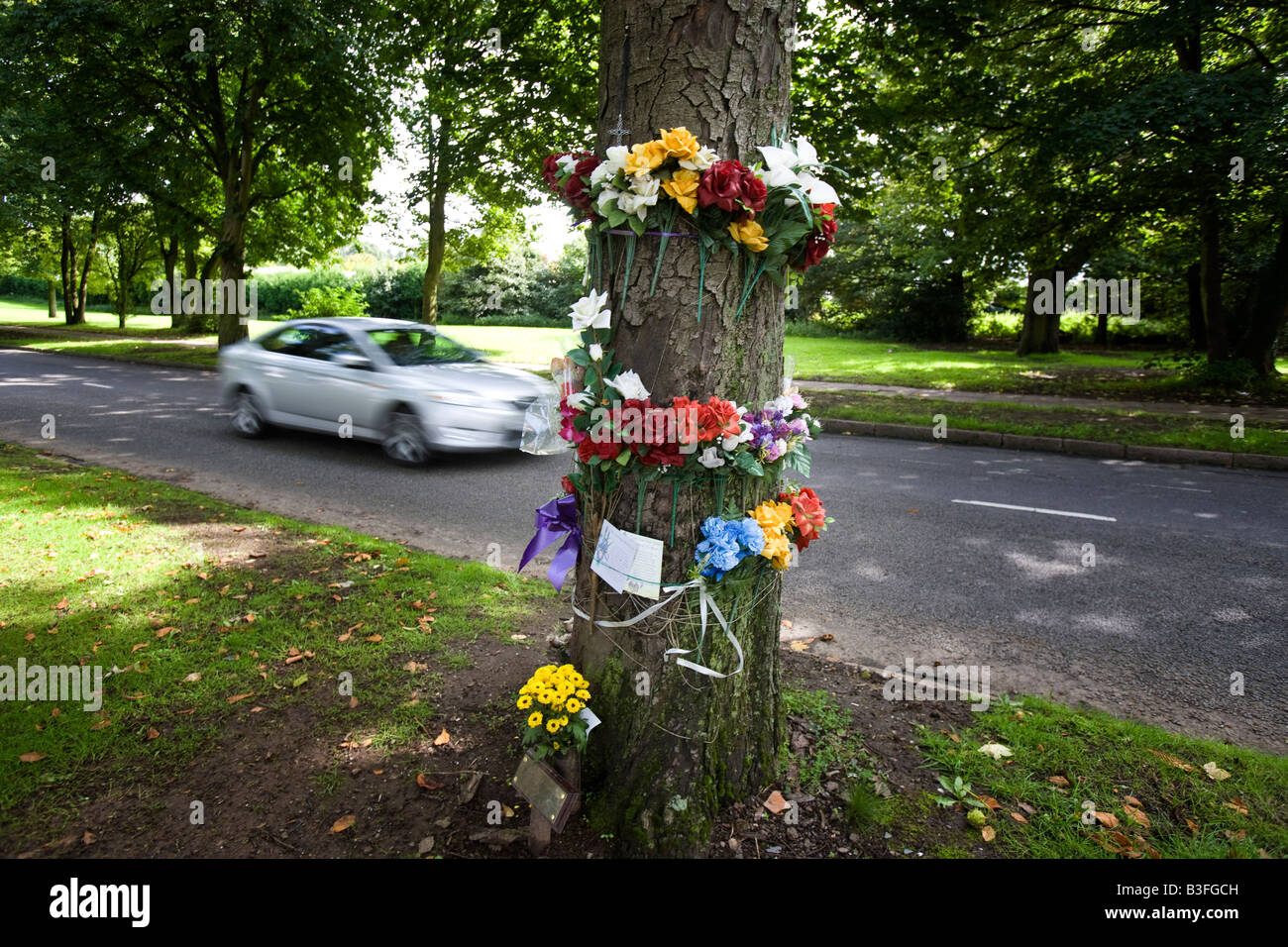 am Straßenrand Denkmal für tödlich verunfallten Stockfoto