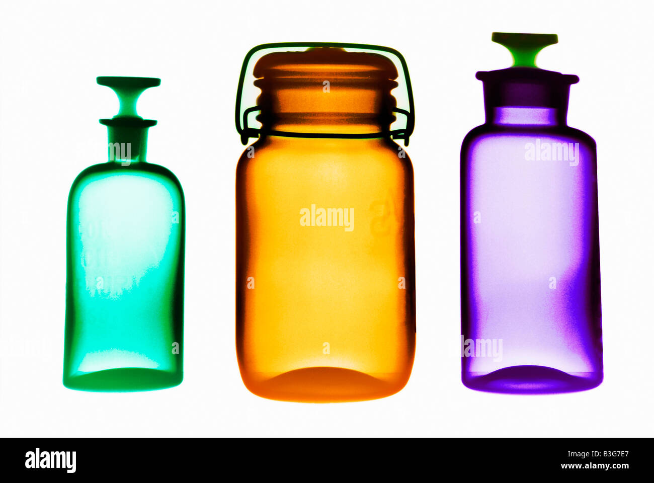 Farbausführung Röntgen des Gläser, Becher und Flasche Stockfoto