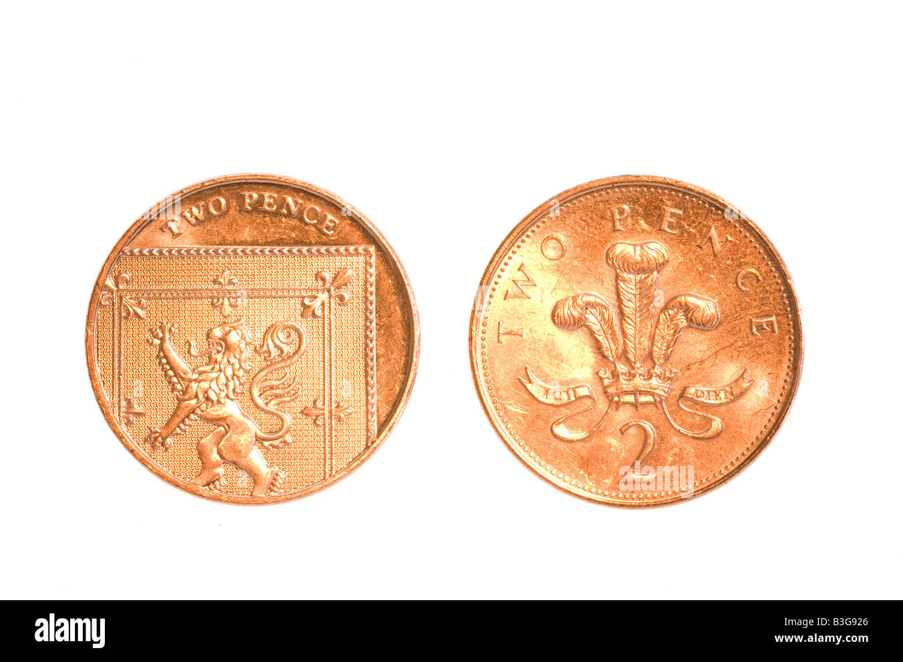 Neu 2008 zwei Pence-Stück und ein altes zwei Pence-Stück Stockfoto