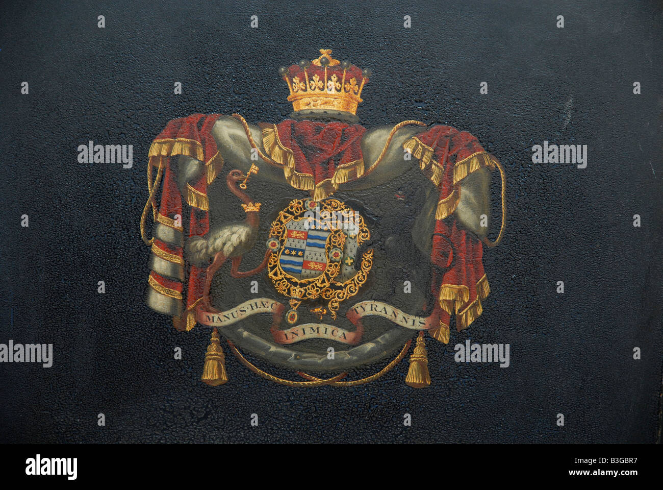 Wappen auf einem Schlitten an Elton Haus Cambridgeshire Stockfoto