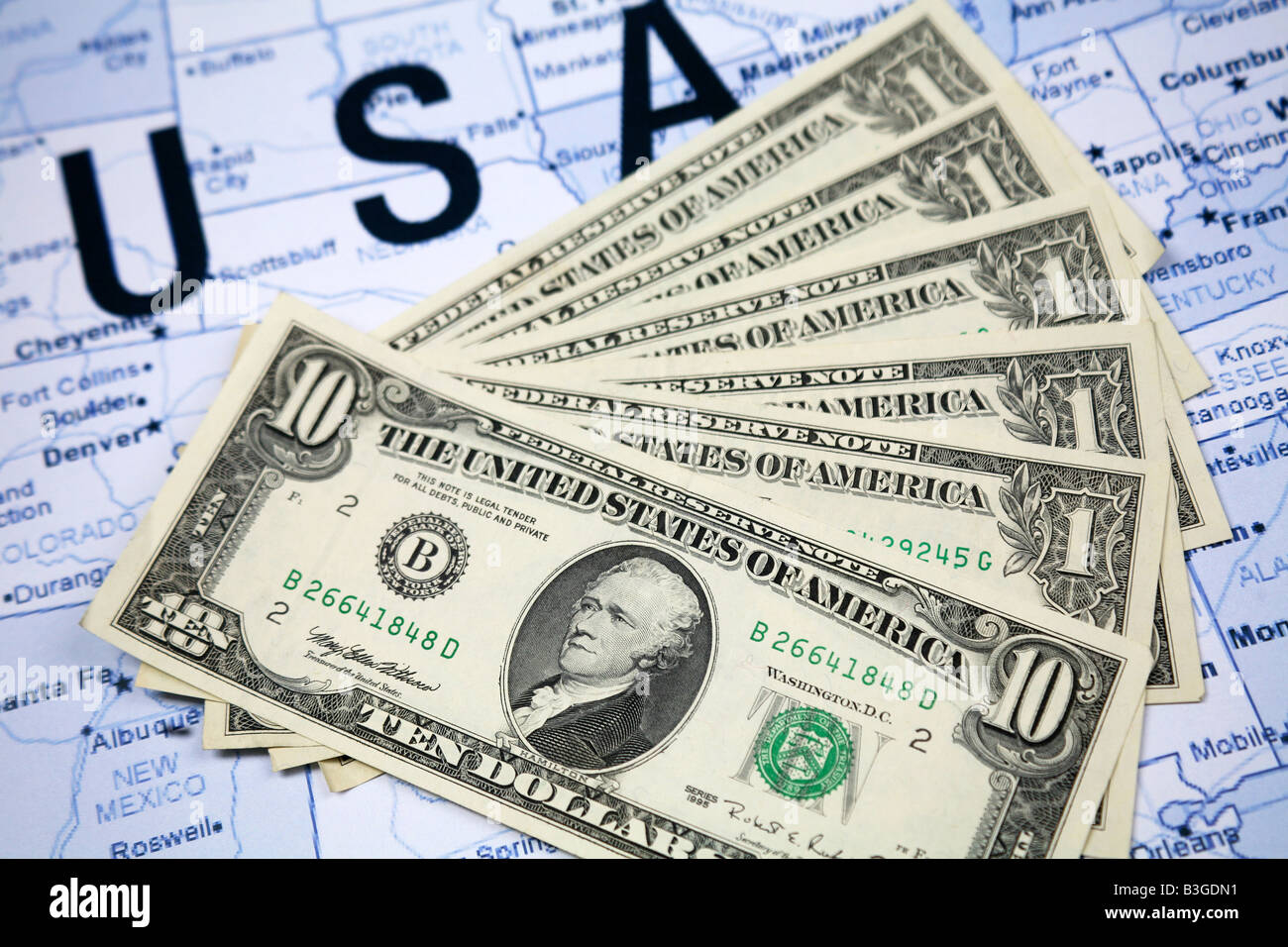 Reisen Sie Konzept mit grün zurück Geldschein Dollar, Vereinigte Staaten von Amerika Stockfoto