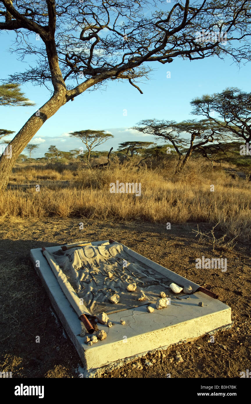 Grab von Hugo van Verlag niederländischen Tierwelt Filmemacher und Fotograf im Jahr 2002 starb und wurde begraben am Ndutu Ngorongoro Tansania Stockfoto