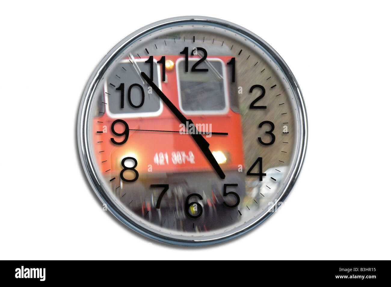 Eisenbahn und eine Uhr Stockfoto