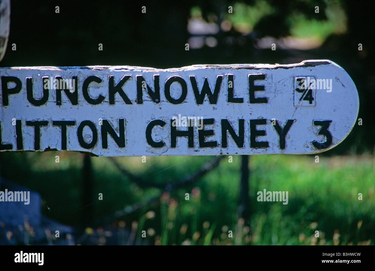 Wegweiser zu den malerischen Dörfern Puncknowle und Litton Cheney West Dorset England Stockfoto
