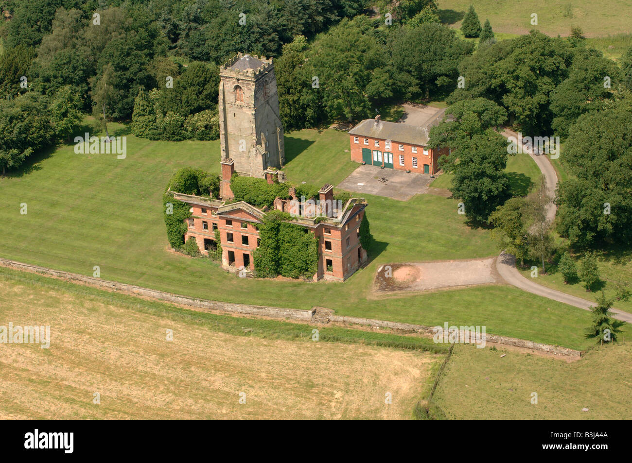 Eine Luftaufnahme von Ranton Abbey in der Nähe von Stafford in England Stockfoto