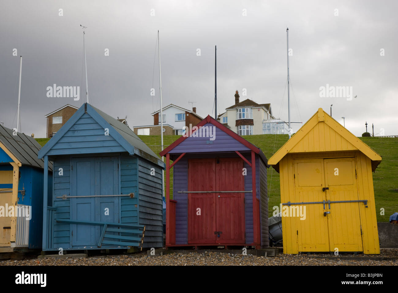 Strandhütten in der Nähe von Herne Bay in Kent Stockfoto