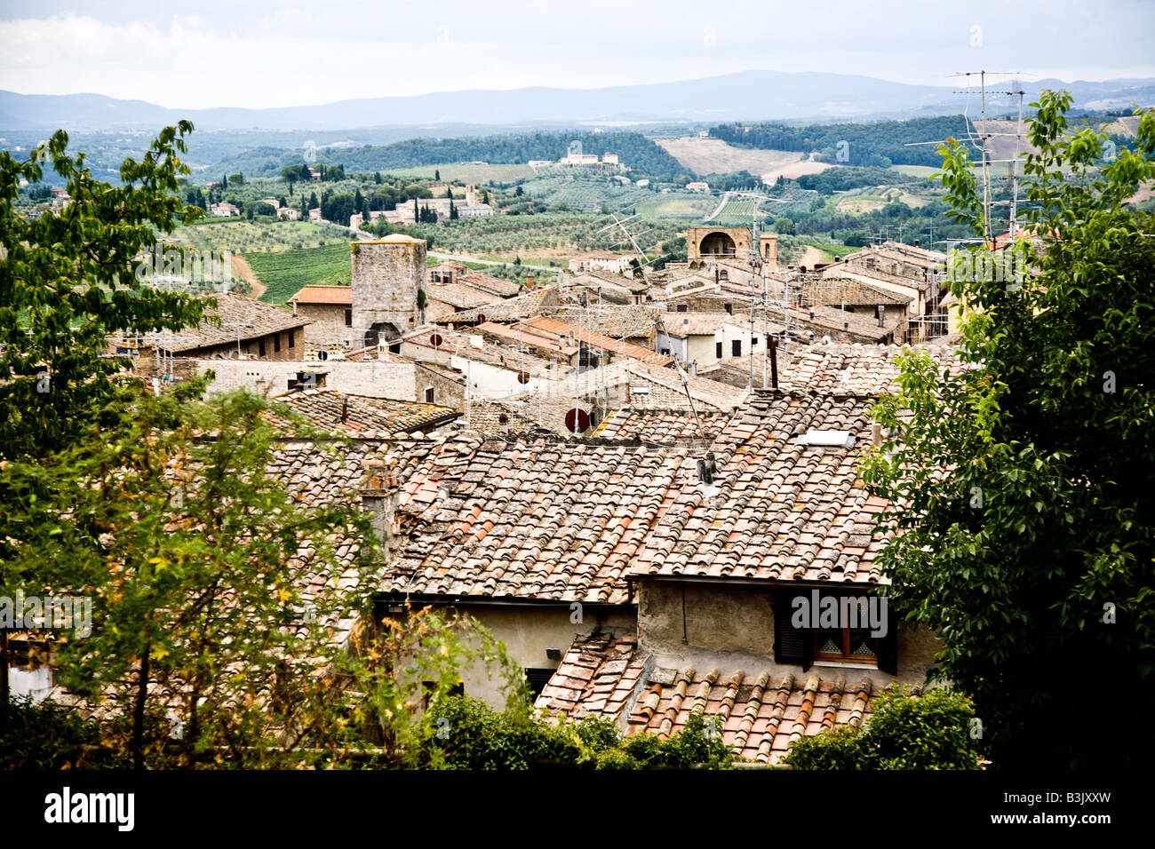 Dächer von den Höhen des San Gimignano Toskana Italien Stockfoto