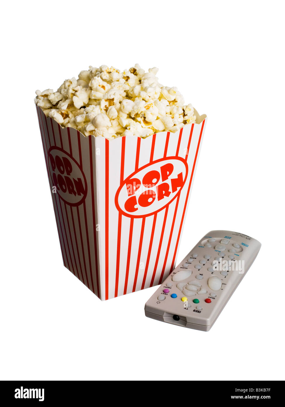 Popcorn Badewanne TV-Fernbedienung Stockfoto