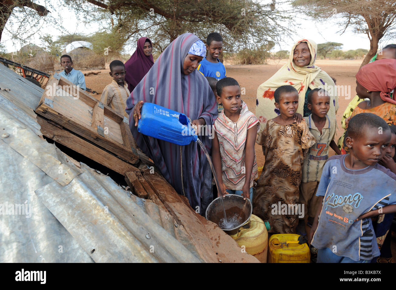 In Belet Amin verdrängt ein Camp für intern Somalis. Das Camp war für Menschen auf der Flucht die Kämpfe in Somalia im Jahr 1997 errichtet. Stockfoto