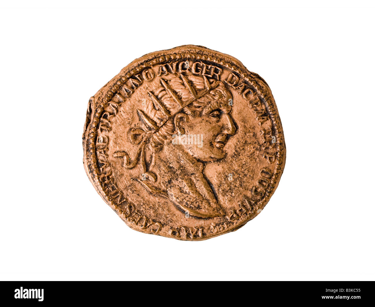 Antike römische Münze Traiano 55 117AD Stockfoto