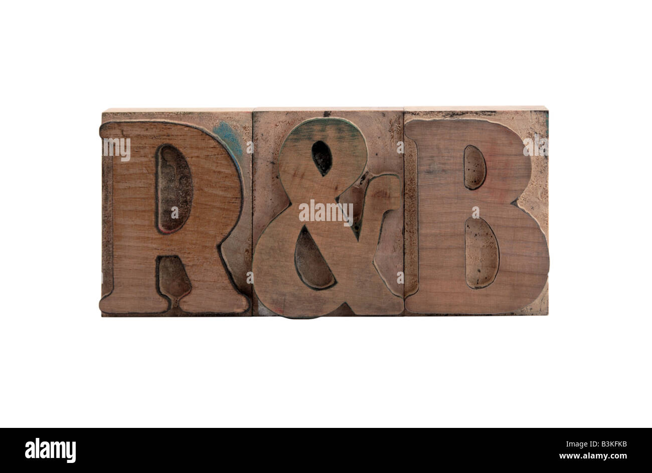 Geben Sie den Begriff "r&b" in altem, blau gefärbten Holz Stockfoto