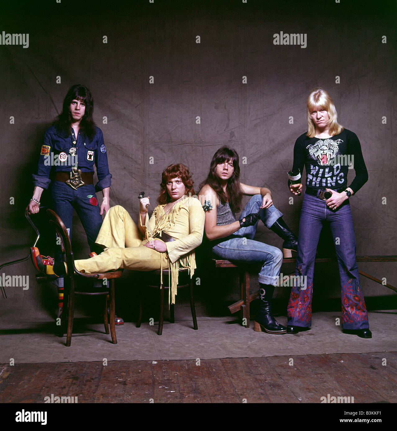 Die süsse Werbemittel Foto von DE Glam Rock Group über 1973. Von "Mick Tucker, Steve Priest und Andy Scott, Brian Connolly links Stockfoto