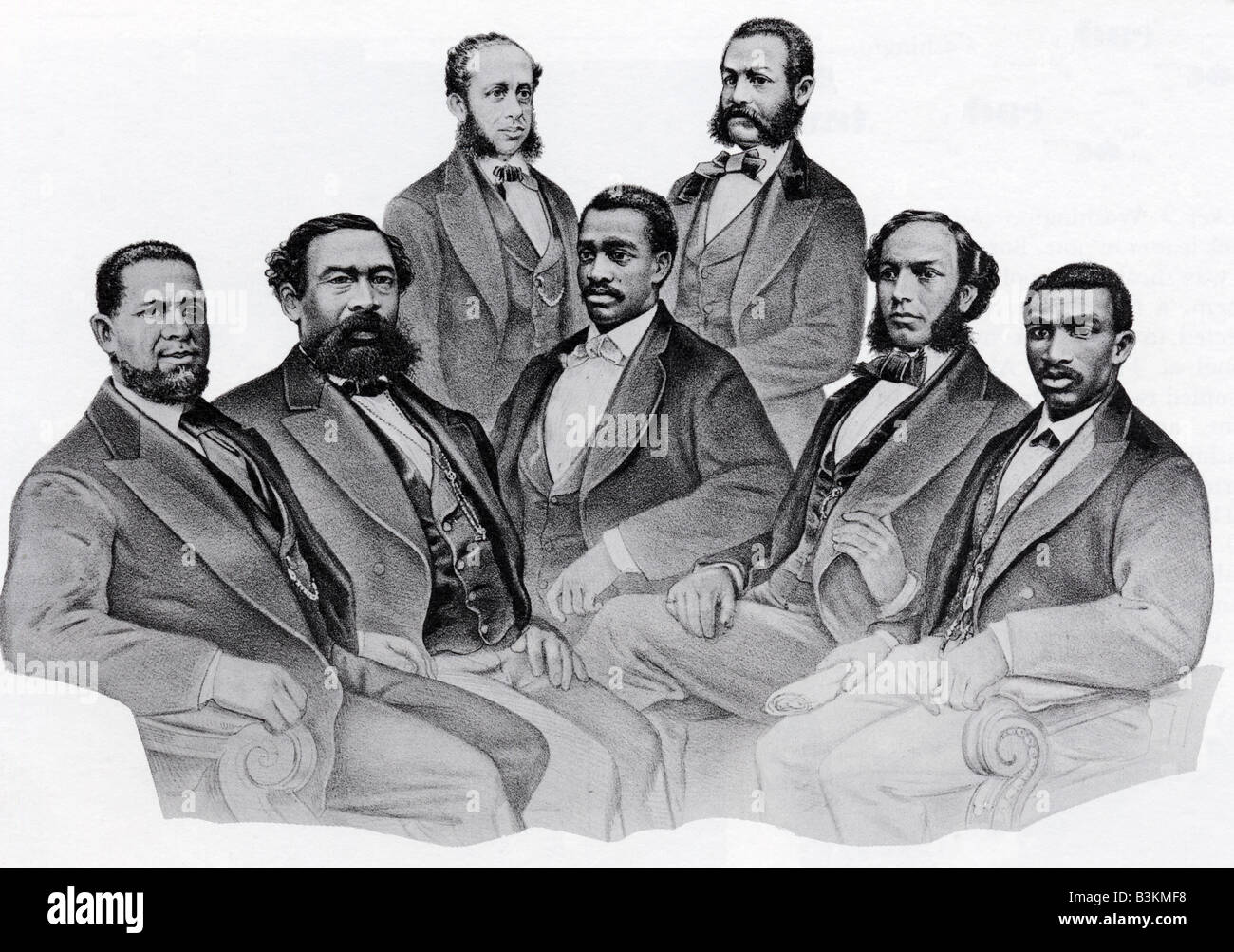 ERSTE schwarze Mitglieder der Kongress Gravur der afroamerikanischen Mitglieder zum US-Repräsentantenhaus gewählt, im Jahre 1873 Stockfoto