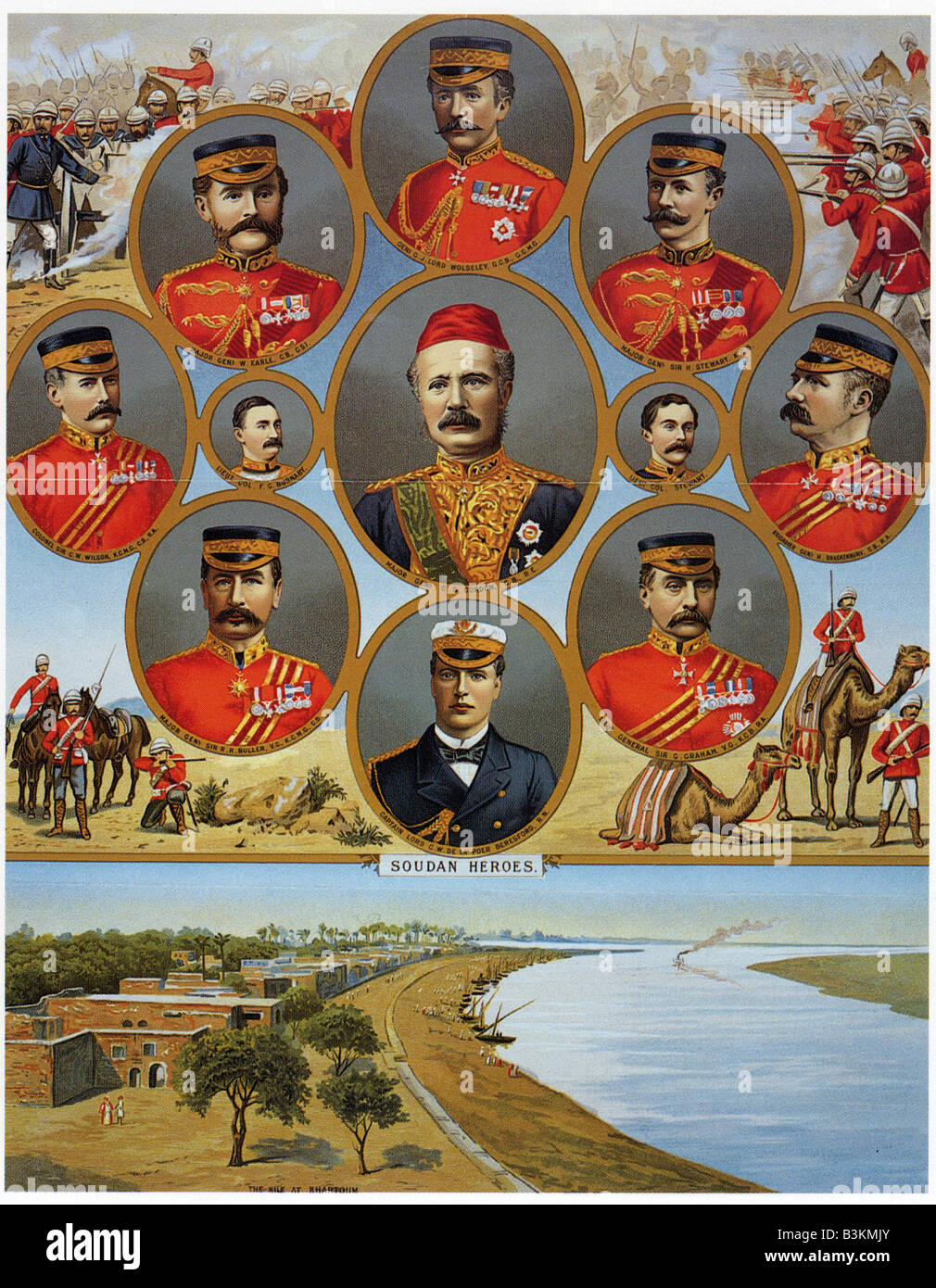 GENERAL CHARLES GORDON englischer Soldat 1833 bis 1885 erinnert mit einigen seiner Offiziere für seinen Tod in Khartum Stockfoto