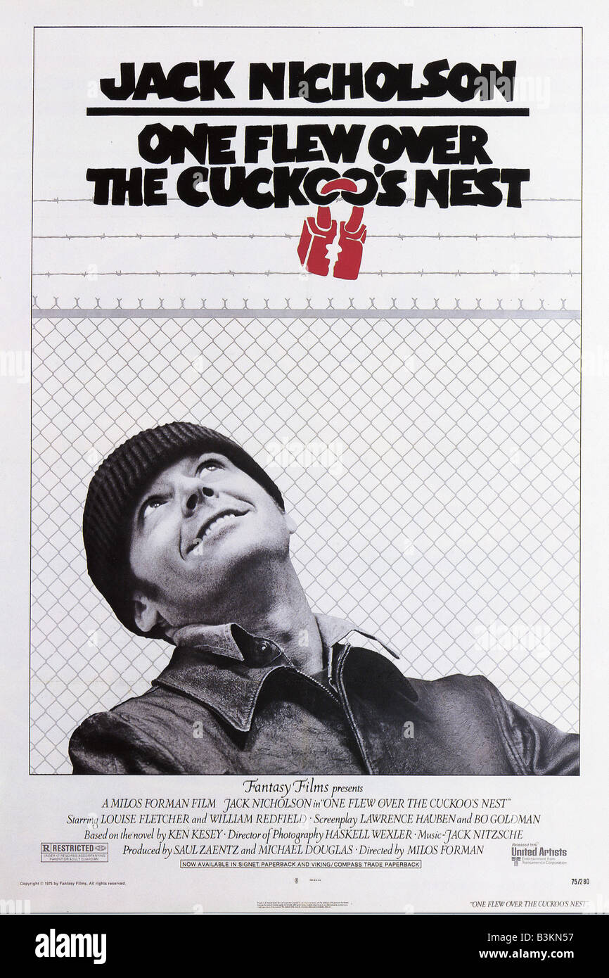 ONE FLEW OVER THE CUCKOO es NEST Plakat für 1975 UA/Fantasy film mit Jack Nicholson Stockfoto