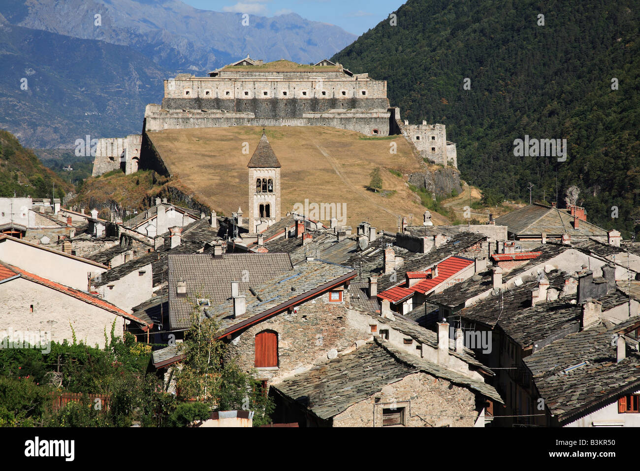 Festung Exilles Susatal Piemont Italien Stockfoto