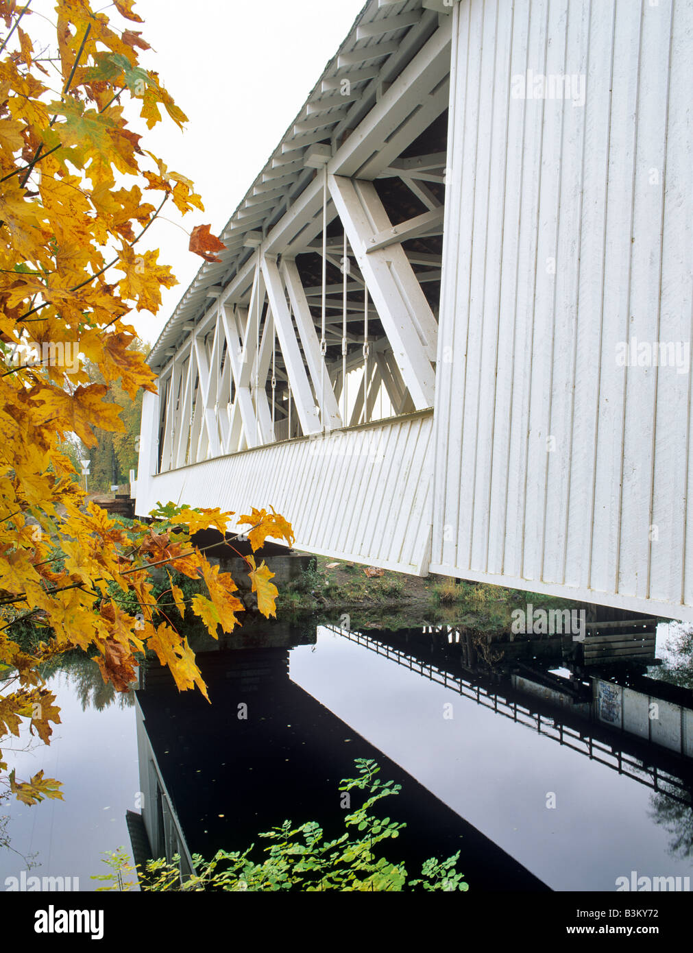 Gilkey Brücke mit Herbstfarben Linn County Oregon Stockfoto