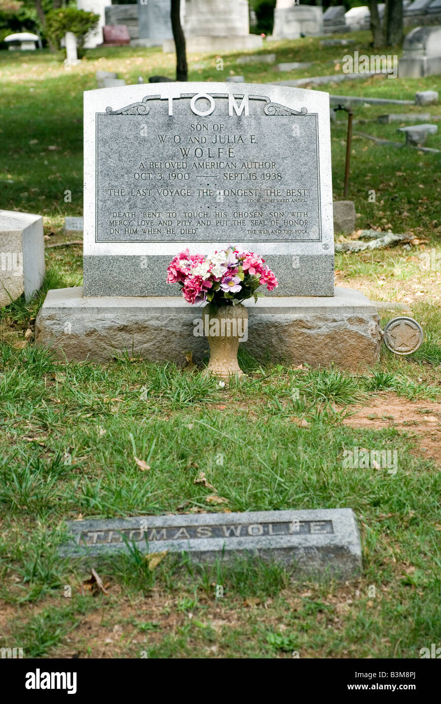 Das Grab von Autor Thomas Wolfe, Asheville, North Carolina. Stockfoto