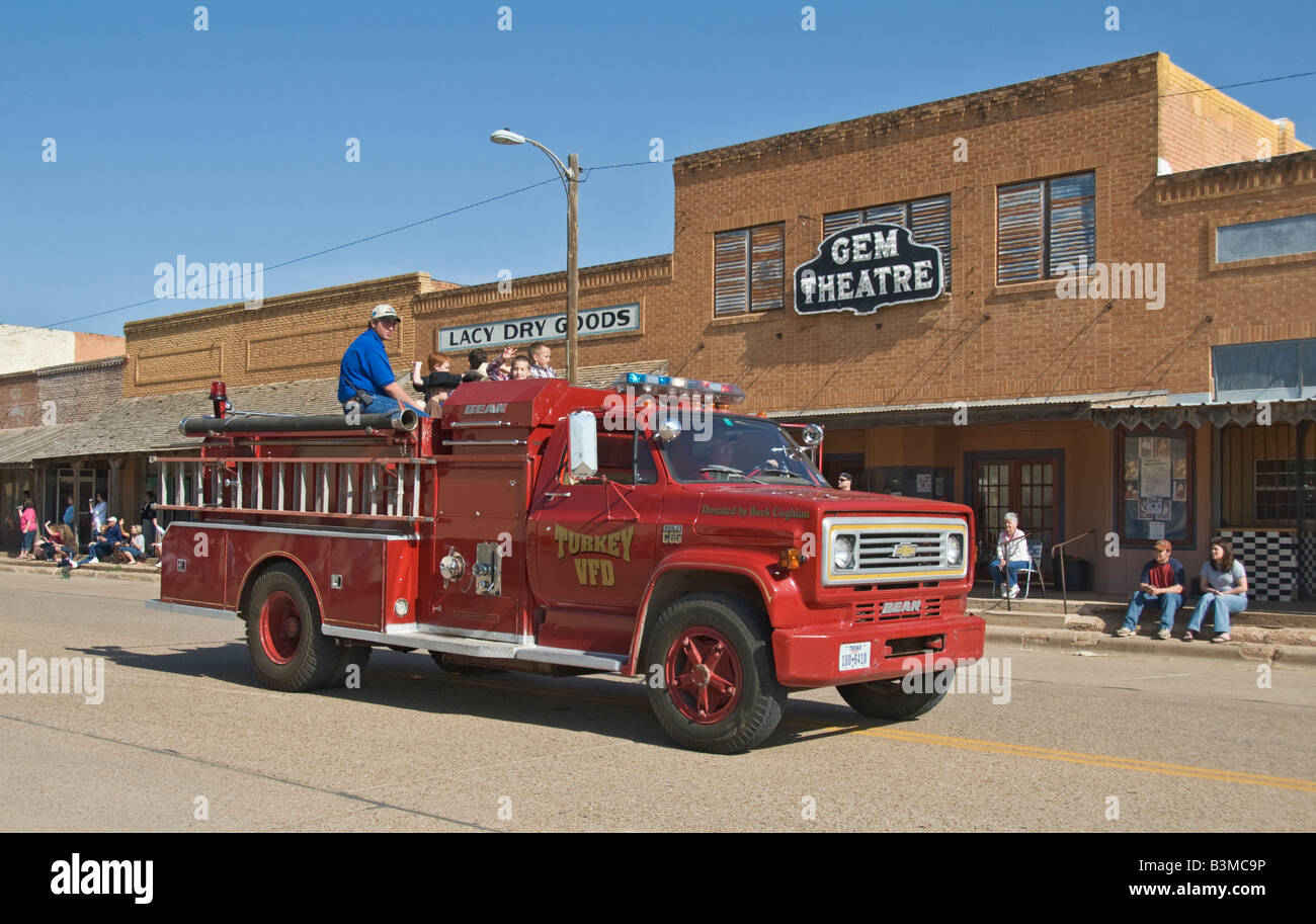 Texas-Türkei Bob Wills Tag Jahresfeier Innenstadt parade Freiwillige Feuerwehr LKW Stockfoto