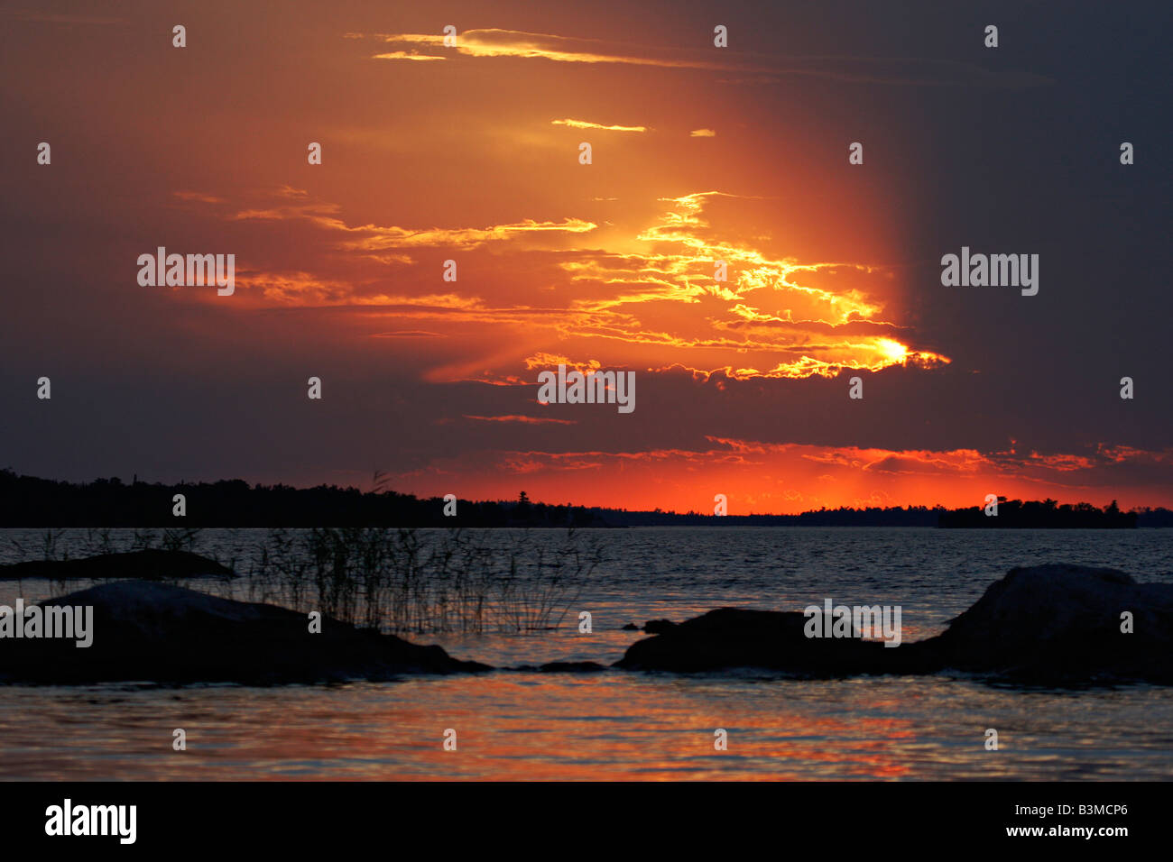 Sonnenuntergang, See Kabetogama, Voyageurs-Nationalpark Stockfoto