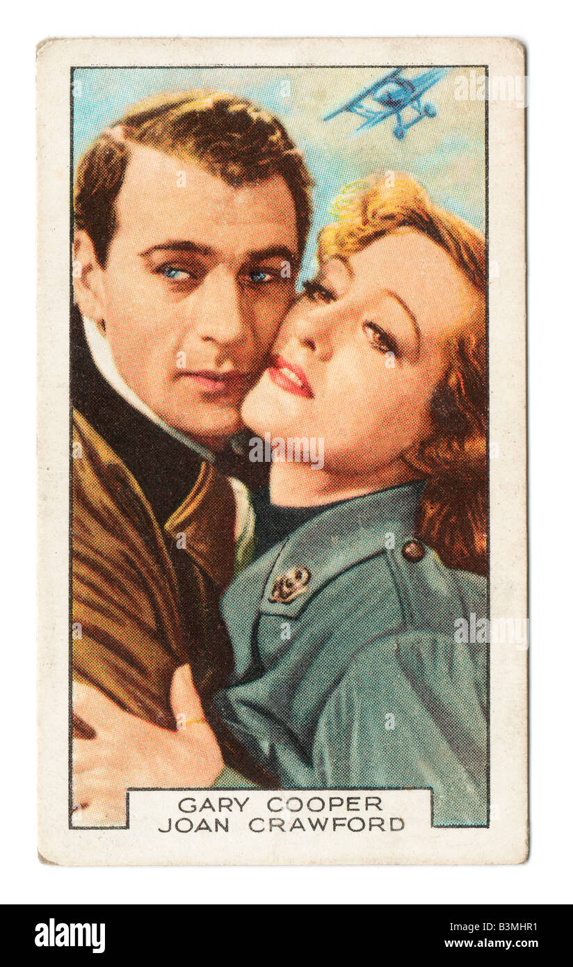 Gallaher die Zigarette Ausgabekarten in 1935 zur Veranschaulichung Film Partner Gary Cooper & Joan Crawford Stockfoto