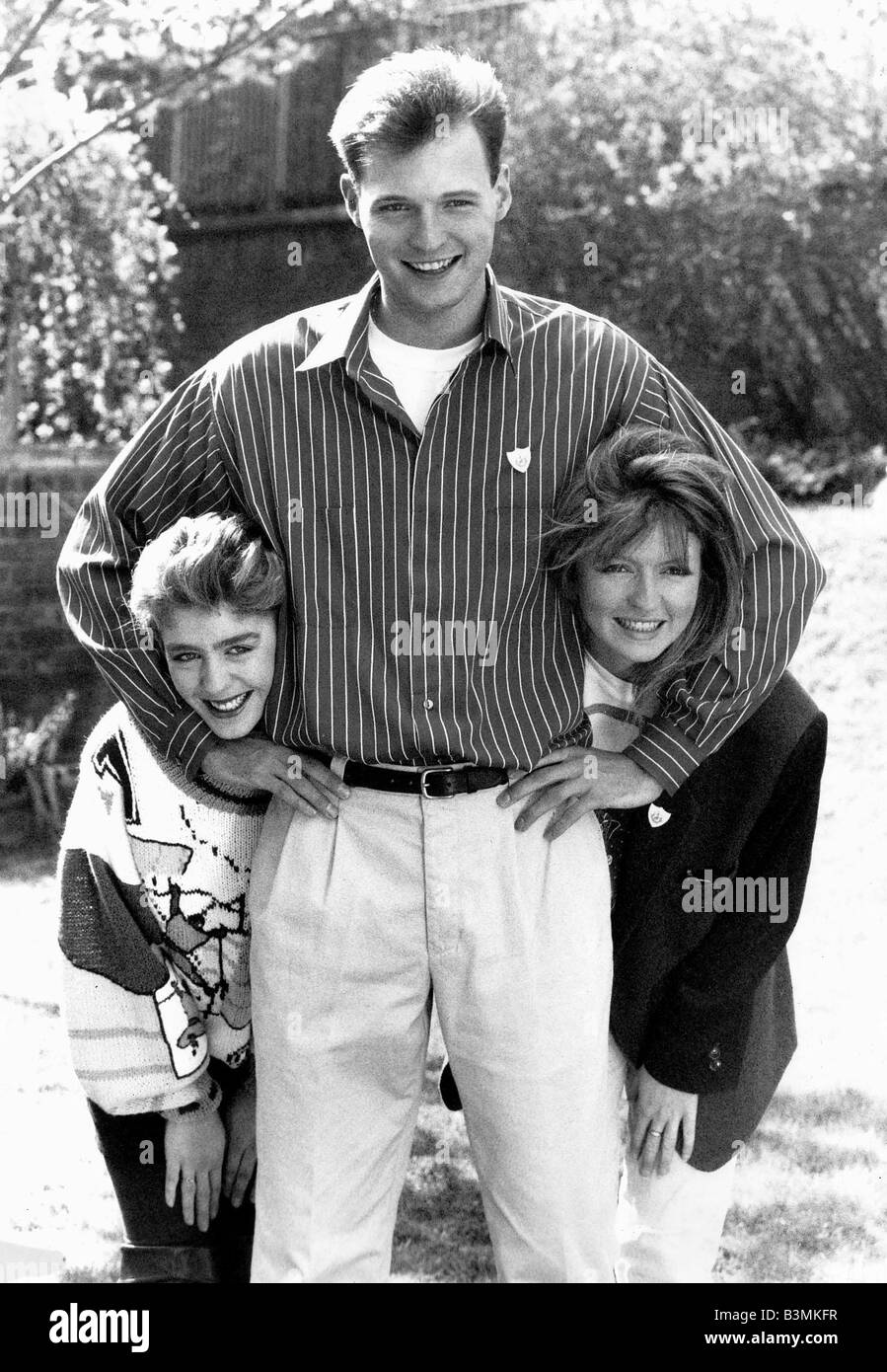 John Leslie mit Caron Keating und Yvette Fielding 1989 Stockfoto
