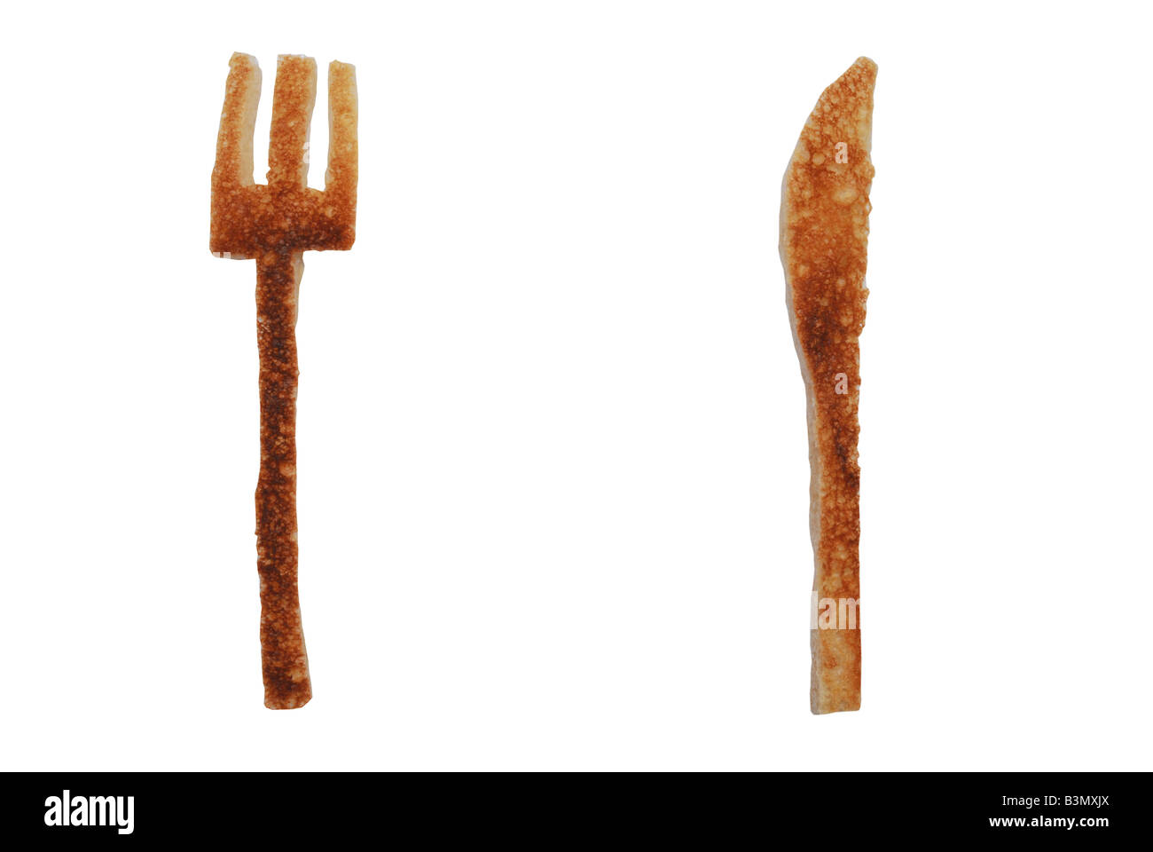 Messer und Gabel von toast Stockfoto