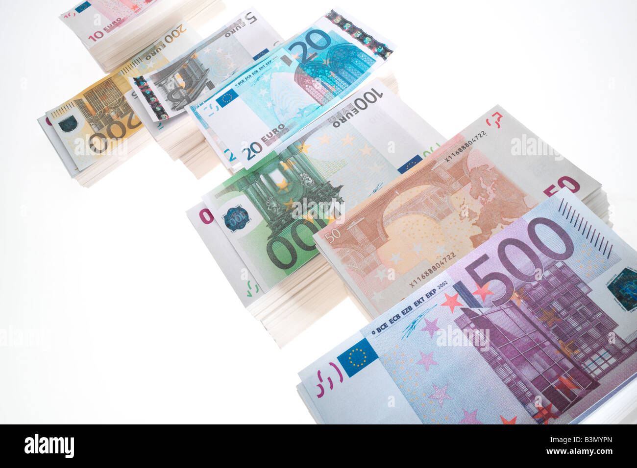 Stapeln von Euro-Banknoten, Nahaufnahme Stockfoto