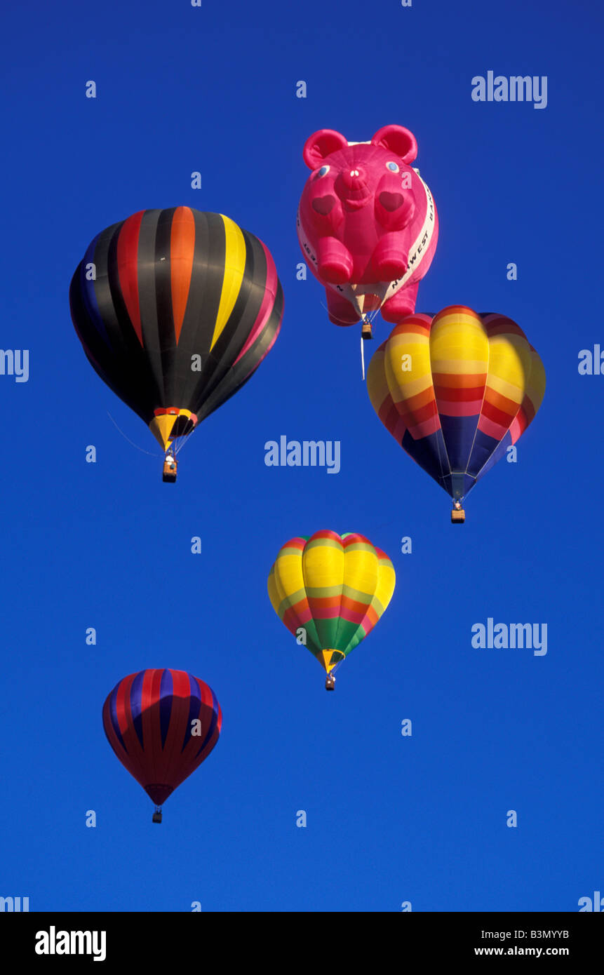 Fünf Heißluftballons flott Stockfoto