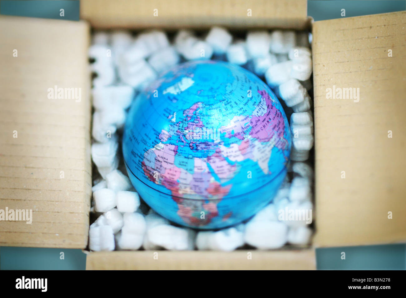 Globus in einer Schutzverpackung Stockfoto