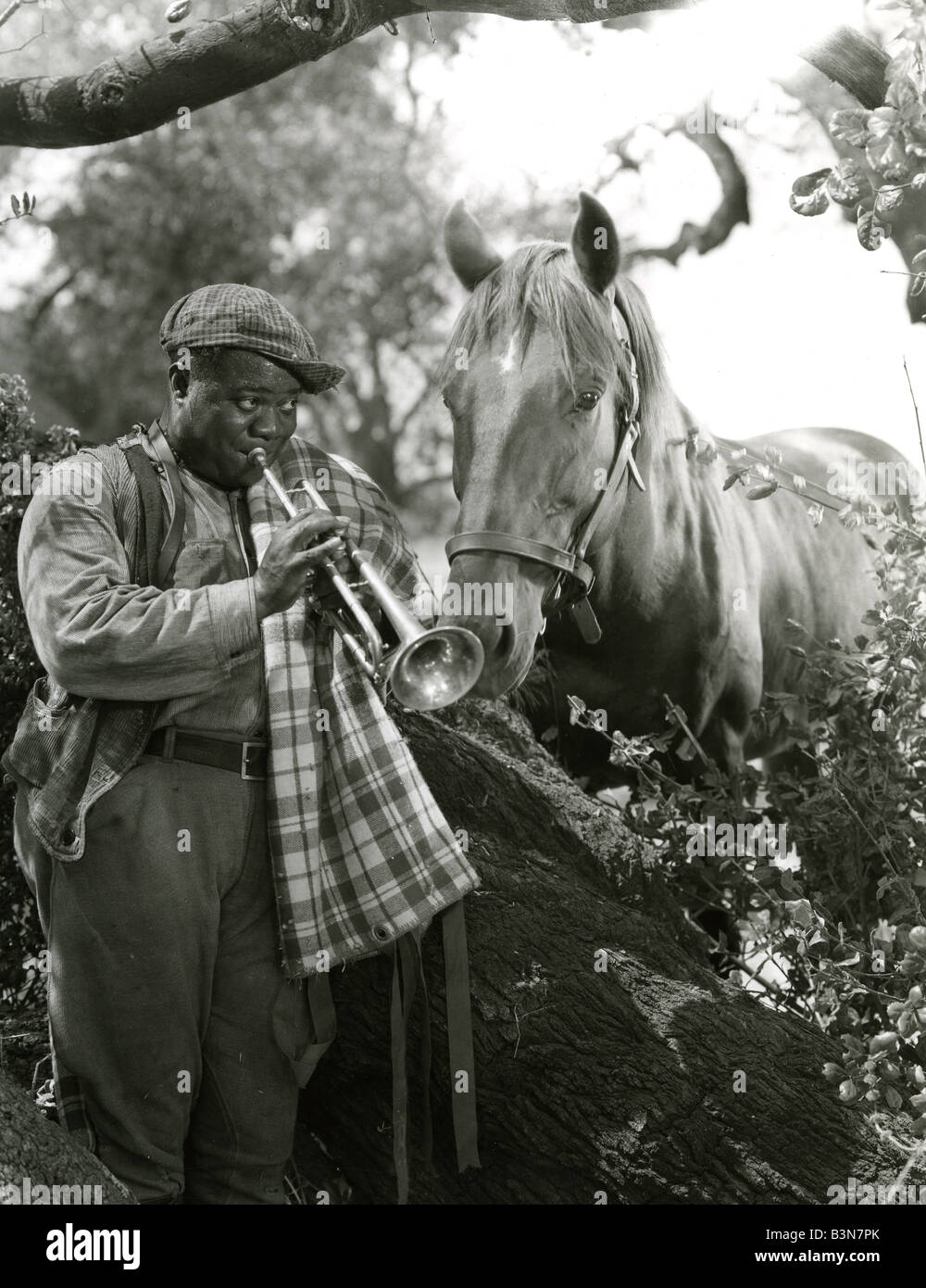 GOING PLACES 1938 Warner Film mit Louis Armstrong spielen und singen "Jeepers Creepers" zu seinem Rennpferd. Stockfoto