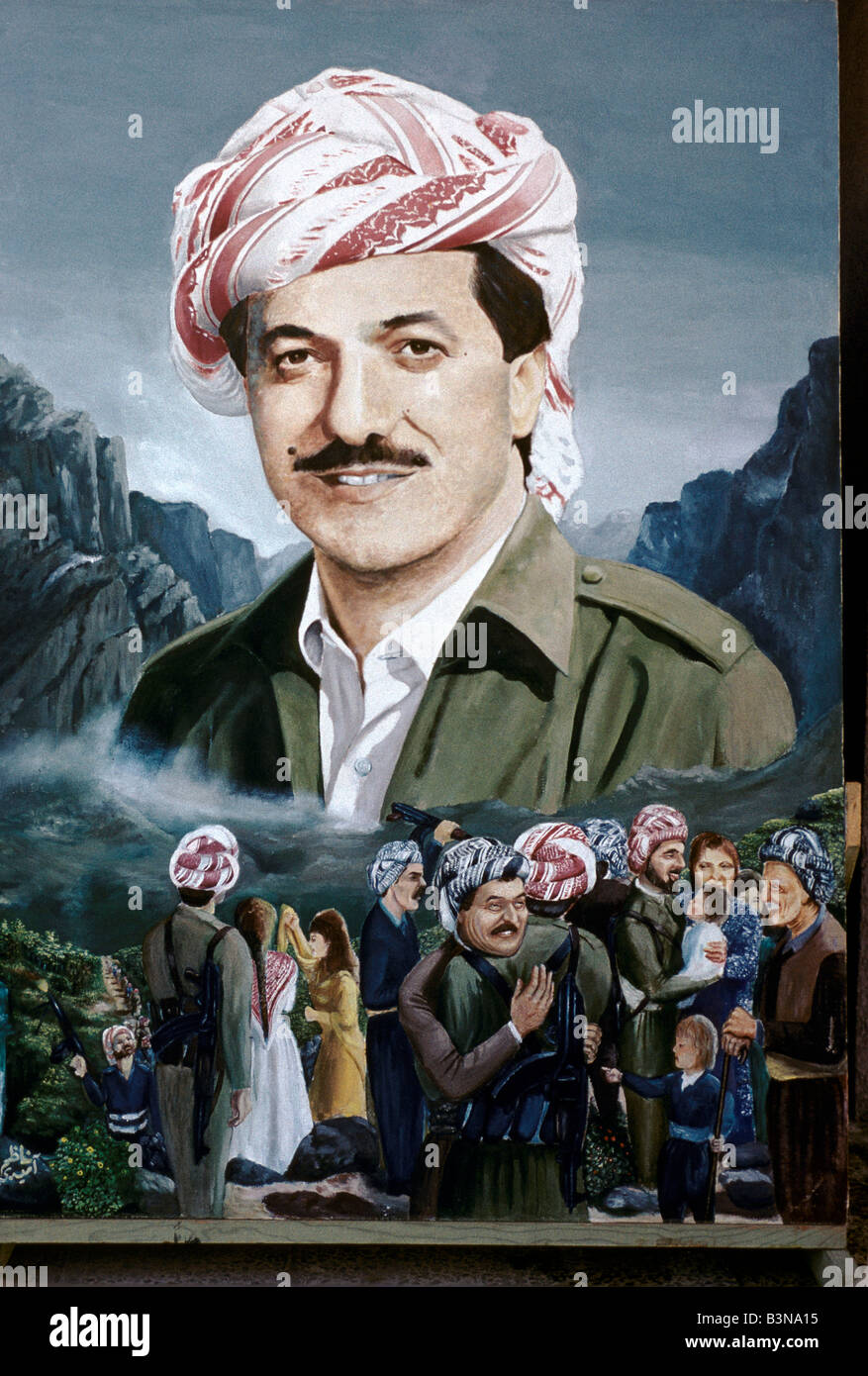 KURDISTAN ", IDEALISIERTEN PORTAIRT VON DEN KURDENFÜHRER, MASOUD BARZANI & SEINES VOLKES, OKTOBER 1991 Stockfoto