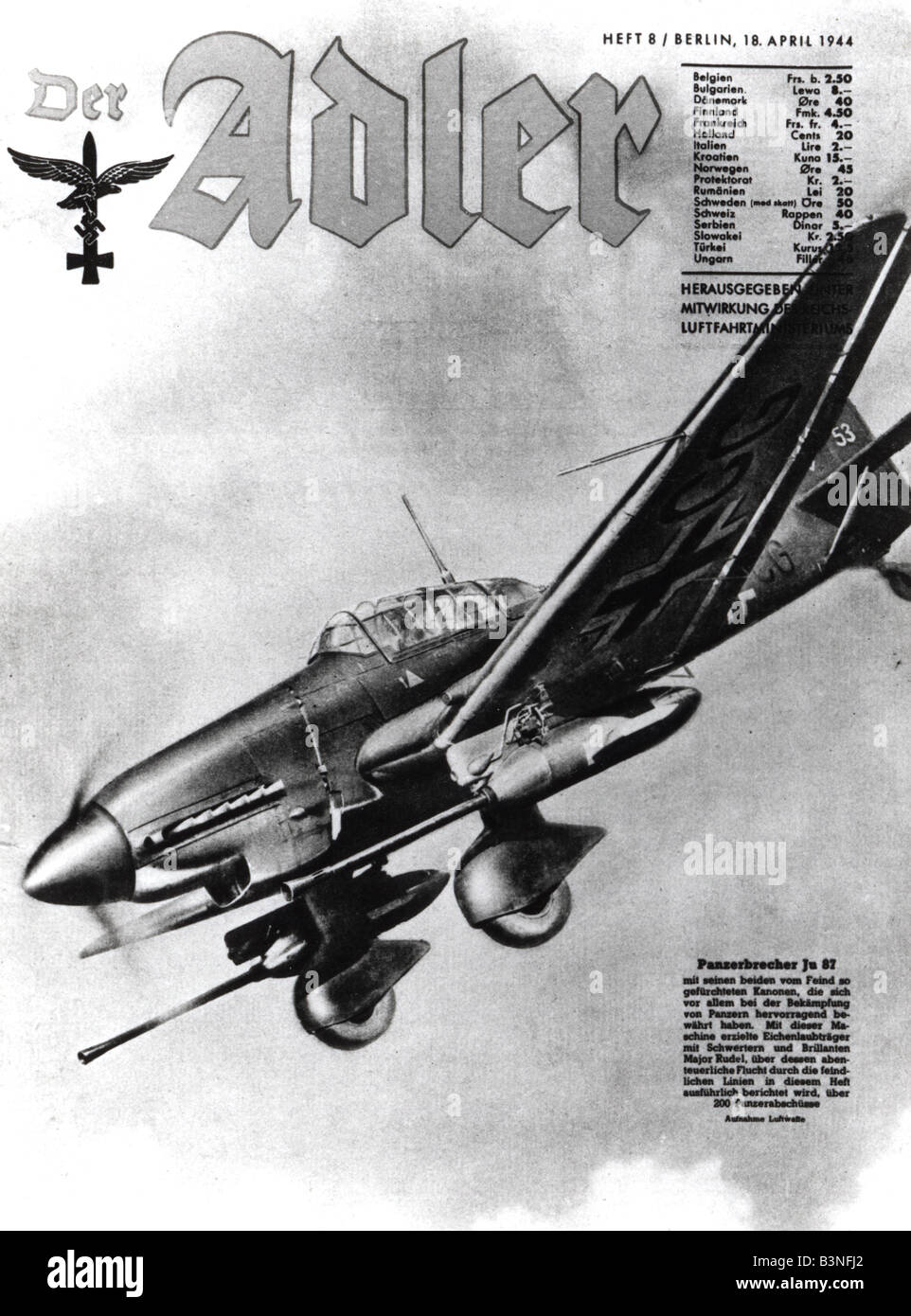 DER ADLER Nazi-Magazin über die Luftwaffe. Dieses Problem zeigt eine Stuka-Sturzkampfbomber auf dem cover Stockfoto