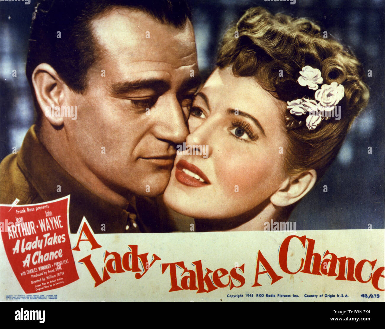 Eine LADY TAKES A CHANCE-Plakat für 1943 RKO film mit Jean Arthur und John Wayne Stockfoto