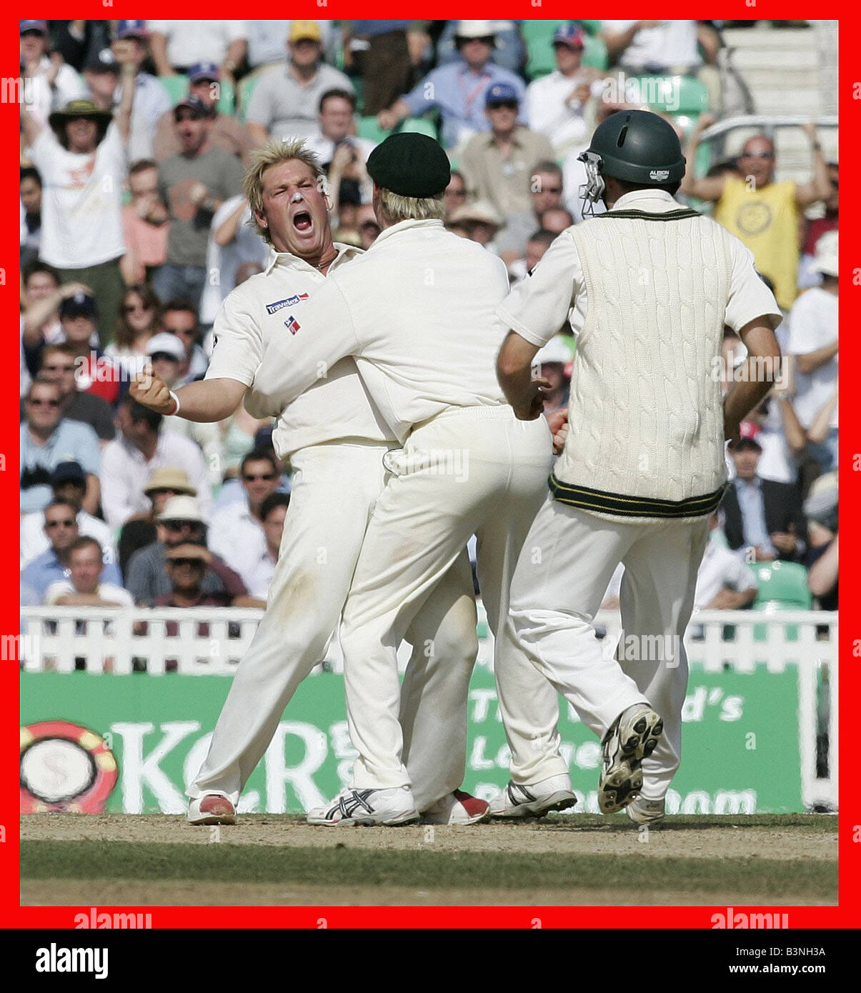 Shane Warne feiert das Wicket Flintoff C B September 2005 nimmt England V Australien 5. Asche Test The Oval England gewonnen Stockfoto