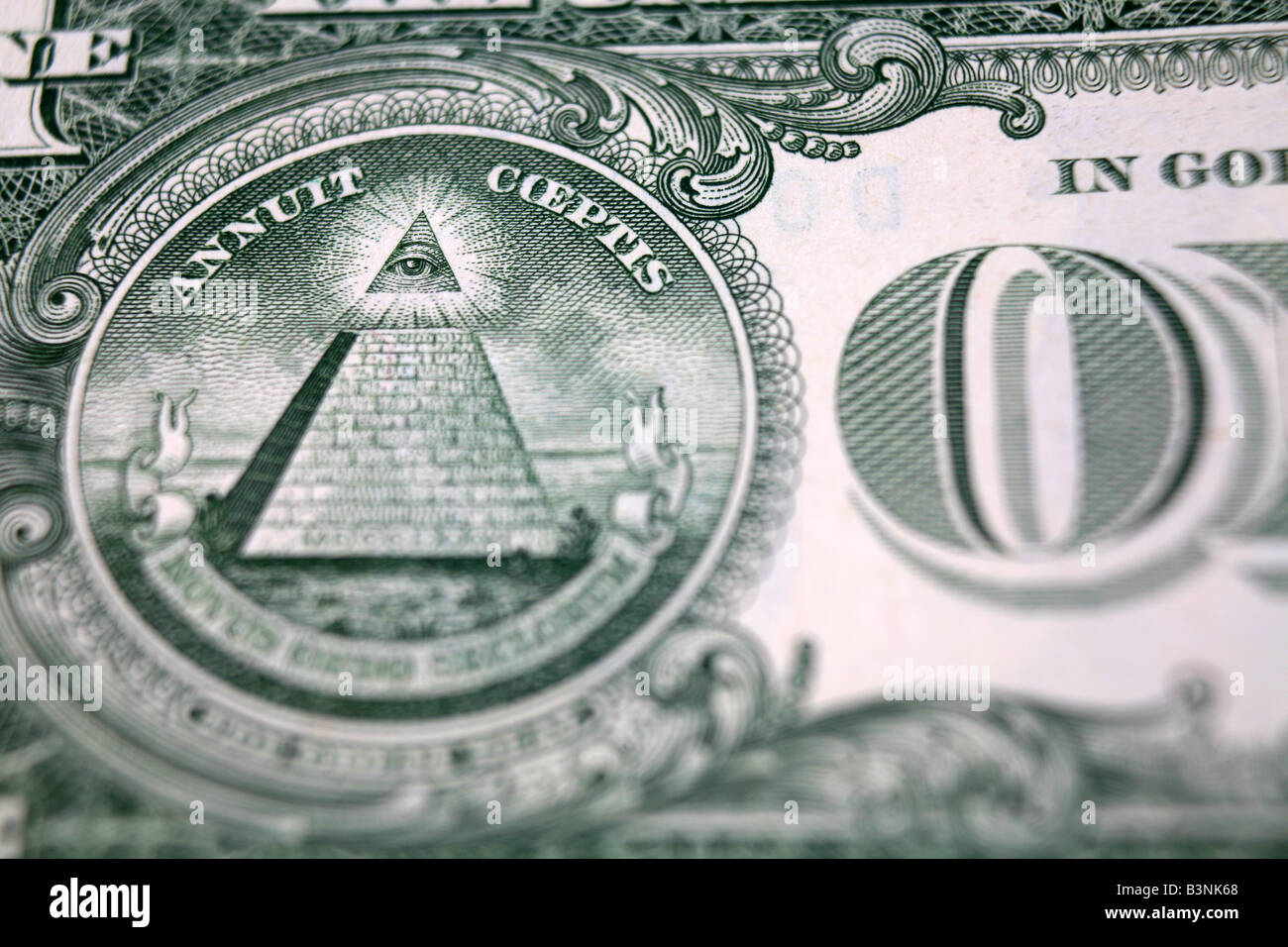 Dreieck-Symbol Pyramide grün zurück Geldschein Dollar aus Vereinigte Staaten von Amerika Stockfoto